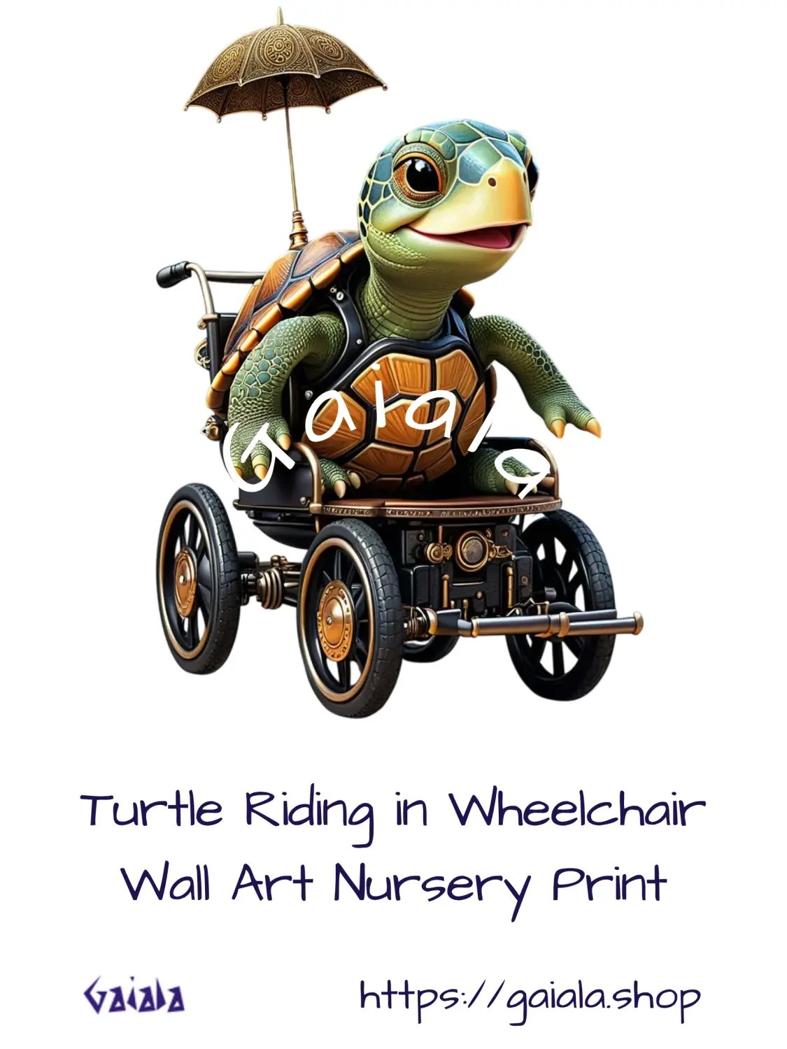 Turtle Riding Wheelchair Kid Nursery Print Tortoise Wall Art product image (1)