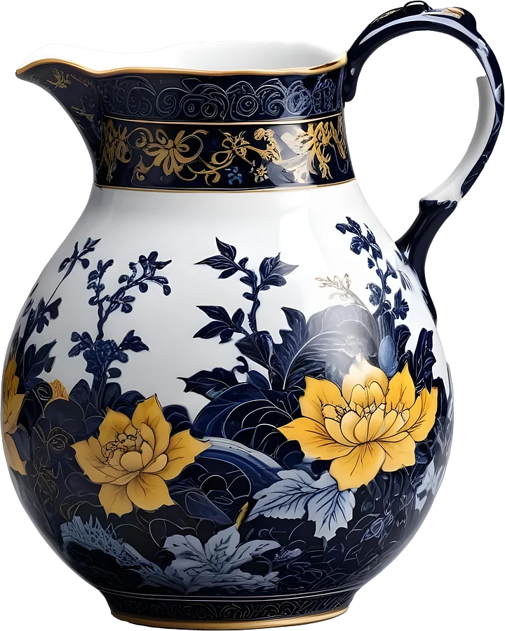 Chinese Porcelain Pitcher – Floral Elegance with Yellow Blossoms PNG product image (1)
