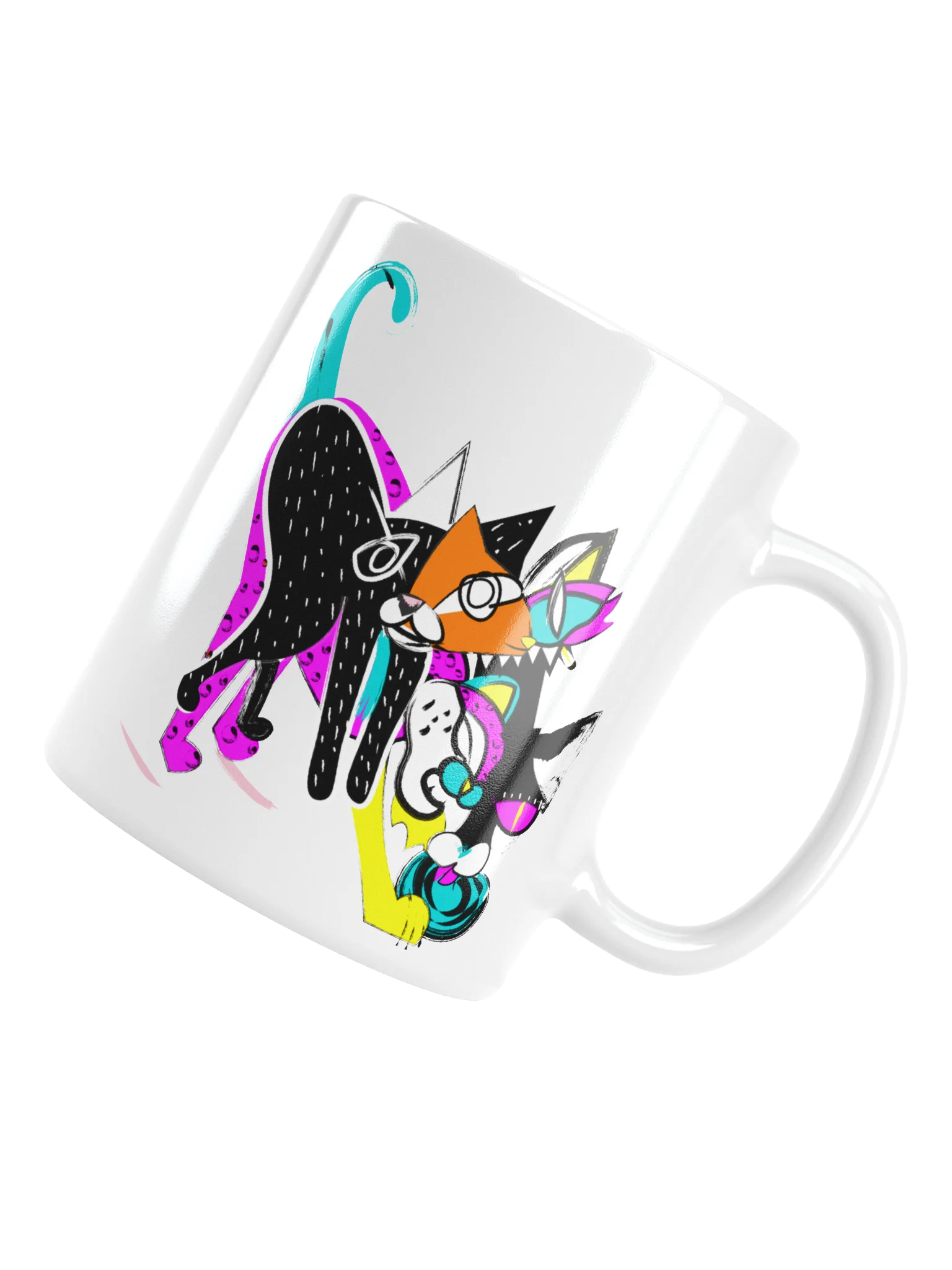 Mug: Kaleido Cat - Bright Pink Yellow Teal product image (5)