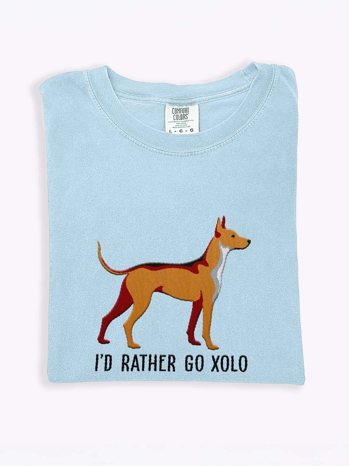 I'd Rather Go Xolo T-Shirt(Embroidered) of a Mexican Hairless Dog/Xoloitzcuintli(Brown) product image (1)