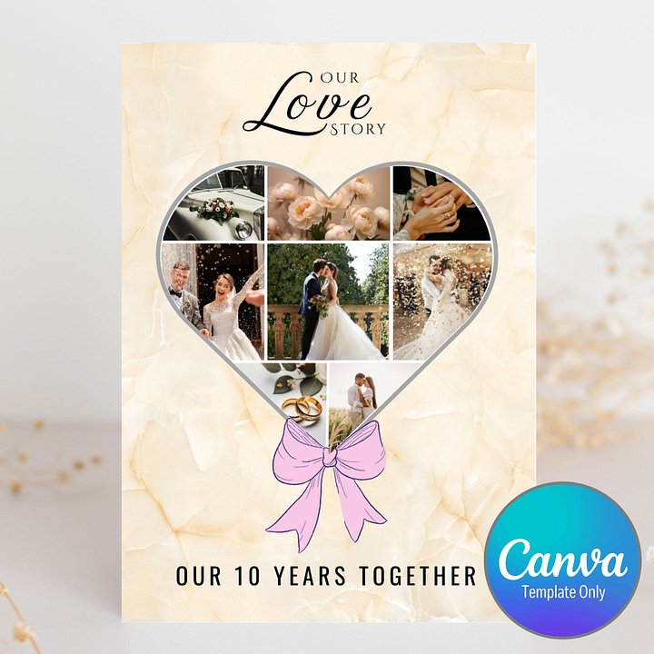 Heart With Pink Bow Anniversary Photo Card Template product image (1)