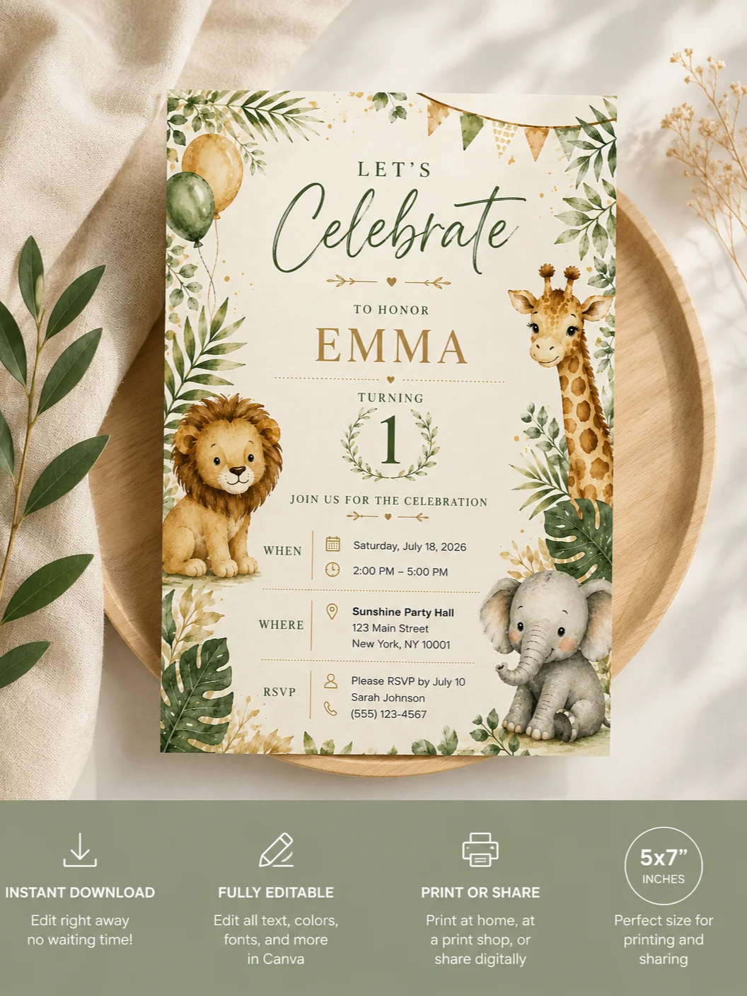 Safari zoo Birthday Invitation Template for kids product image (6)