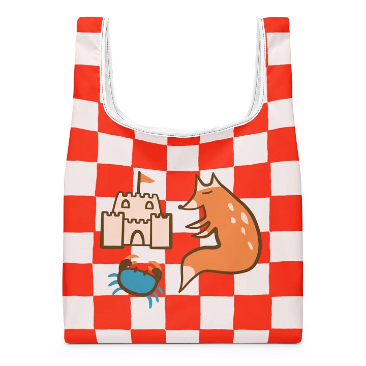 Fox at the Seashore – Checkered Beach Reusable Tote product image (1)