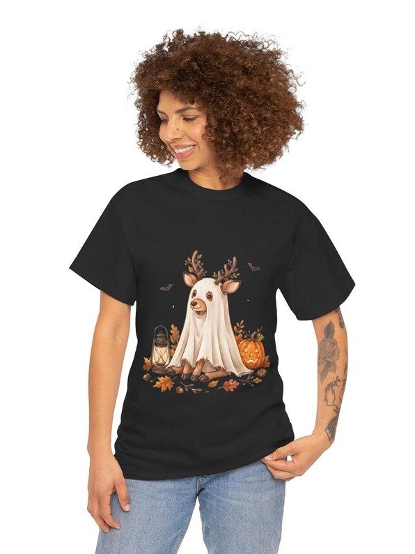 Ghost Deer Costume Tee | Cute Halloween Deer, Pumpkin & Lantern Shirt product image (102)