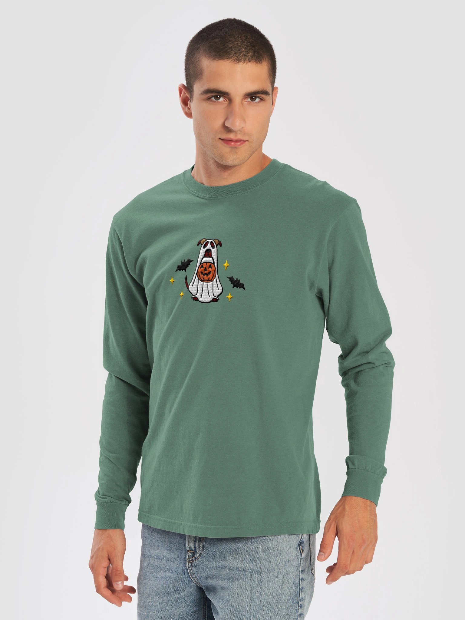 Halloween Pit Bull/ Staffordshire Terrier(Brindle) Embroidered Long-Sleeve T-Shirt product image (29)