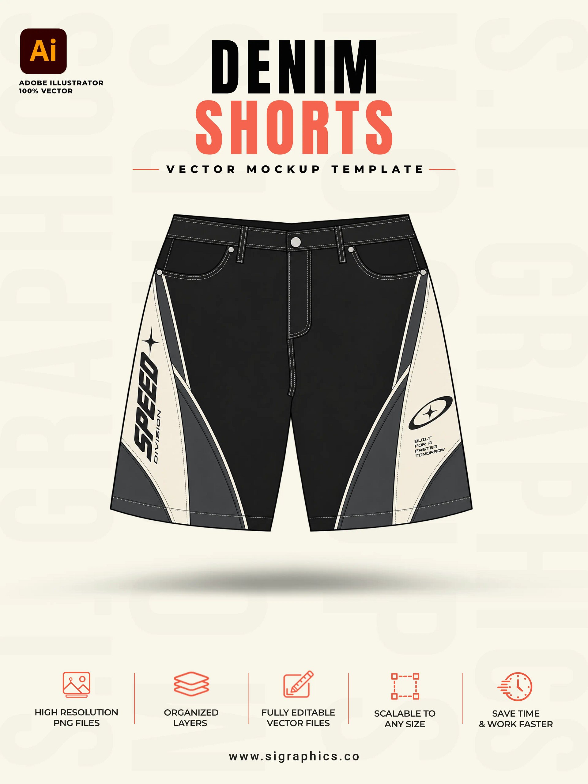 Denim Shorts Vector Mockup Template – Front & Back Flats product image (1)