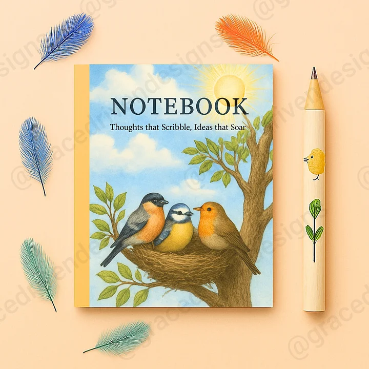 Printable Birds-Themed Notebook | A4 Size | PDF | 30 Pages | Instant Digital Download for Kids & Adults + Freebies product image (1)