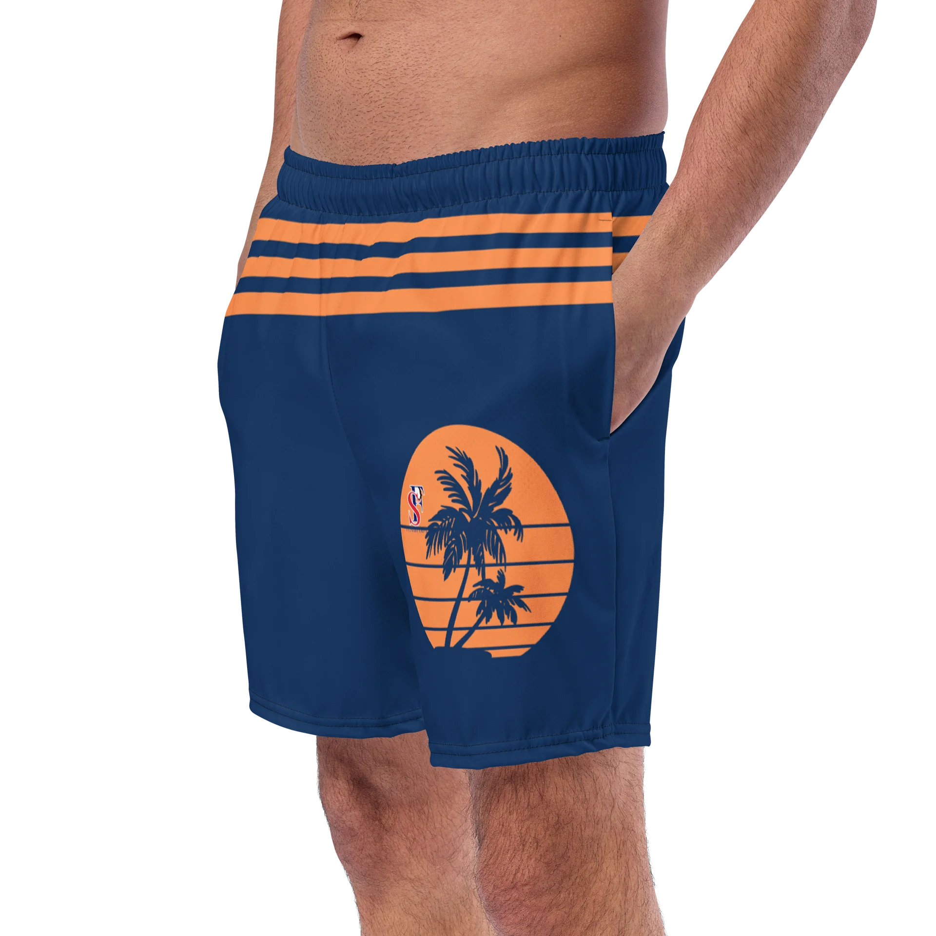 Tropical Sunset Silhouette Swim Trunks product image (2)