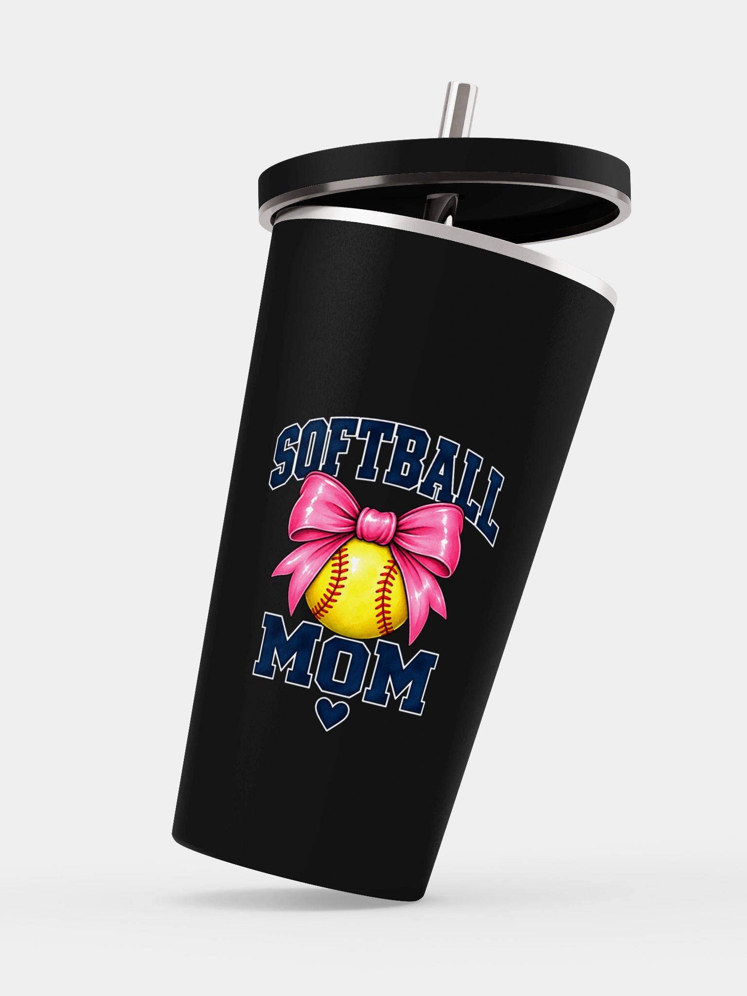 Softball Mom Bow Tumbler | Insulated Cup with Straw product image (4)