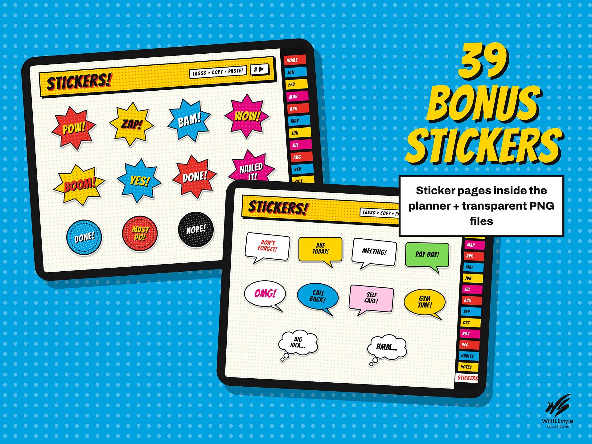 Undated Digital Planner | Hyperlinked GoodNotes Planner, Pop Art Retro Style | iPad Yearly, Monthly & Weekly Planner + 39 Stickers product image (6)