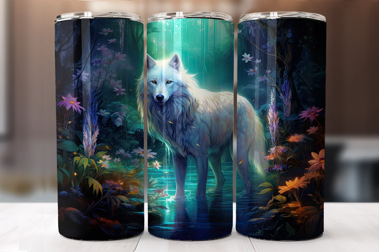 Mystic Forest Wolf Stainless Steel Tumbler product image (2)