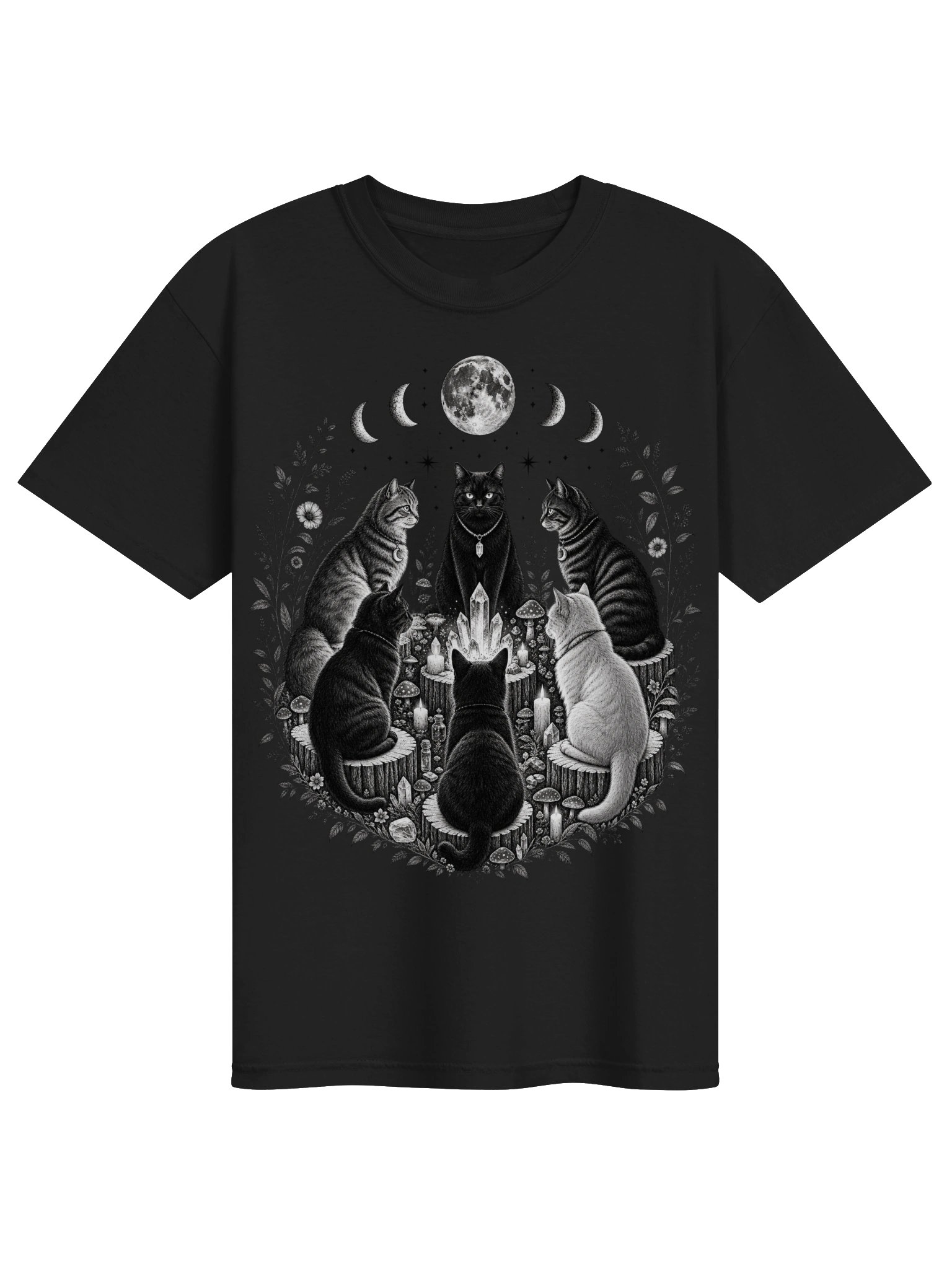 Celestial Cat Coven Graphic T-Shirt | Witchy Moon Phase Cat Graphic Tee product image (2)
