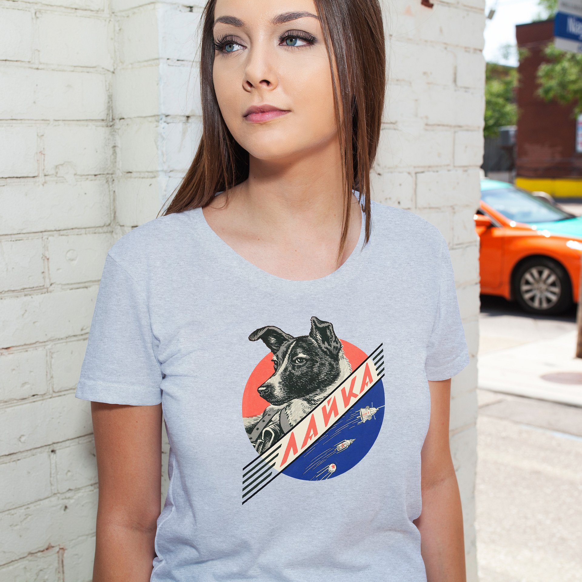 Laika, First space dog, Soviet vintage space — Unisex t-shirt, space t-shirt product image (1)