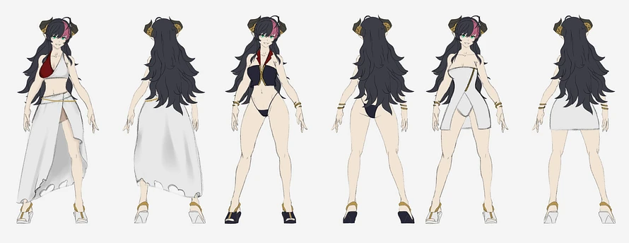 A lineup of various designs made for a summer time beach figure of Dragon Knight from the game series DNF Duel.