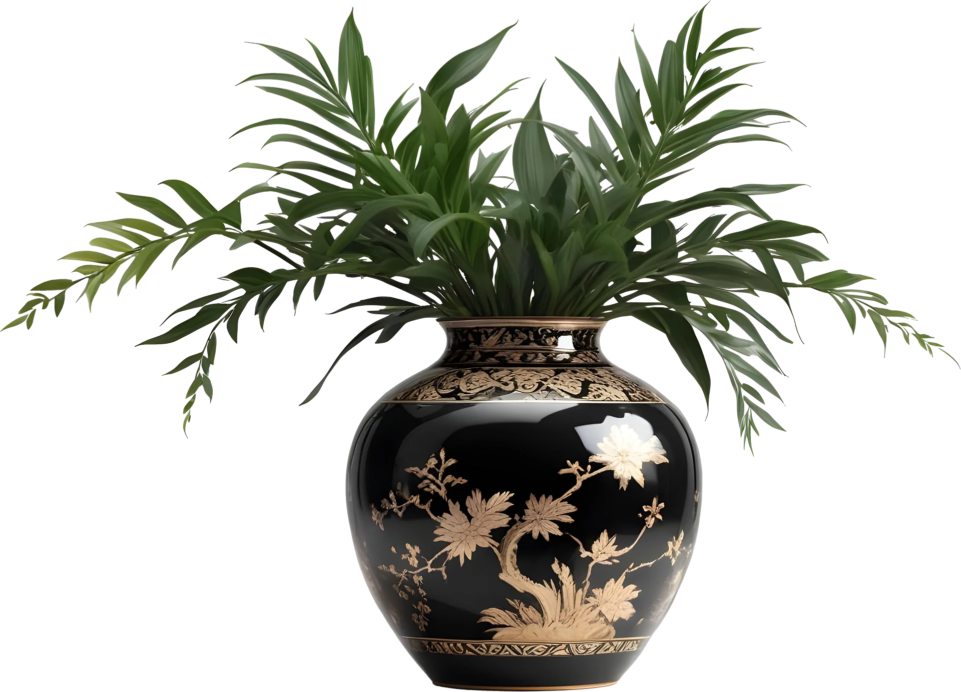 Black and Gold Chinese Vase – Elegant Floral Pattern PNG product image (1)