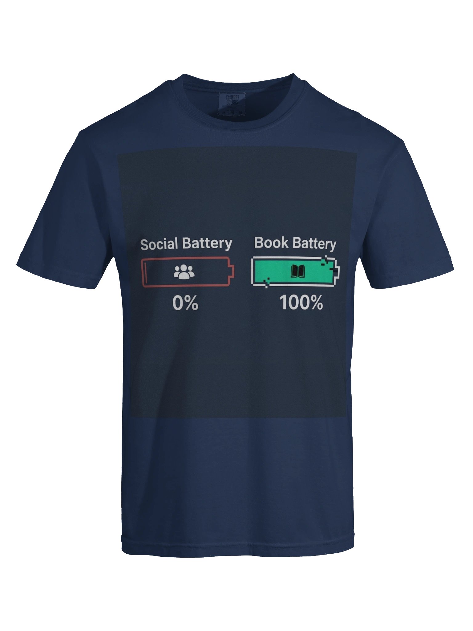 Social Battery 0 Percent Book Battery 100 Percent Introvert Reader T-Shirt product image (5)