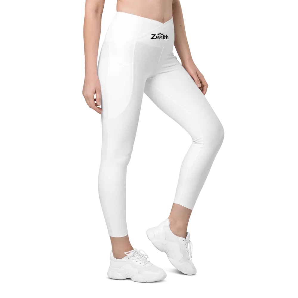Zenith Women's High-Waisted Crossover Leggings with Pockets - White product image (5)