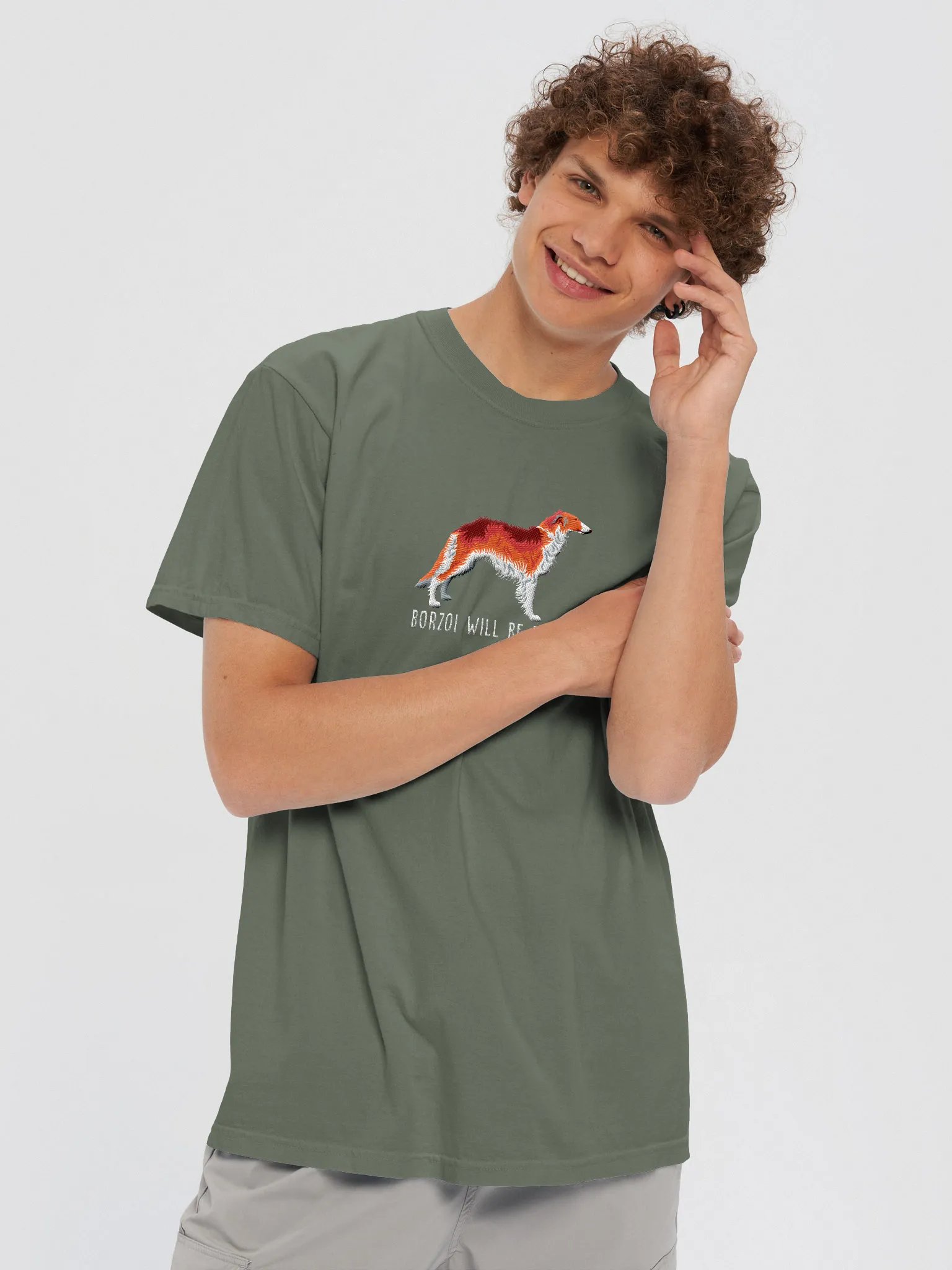 Borzoi Will Be Borzoi T-Shirt(Embroidered) of a Borzoi(Red) product image (2)