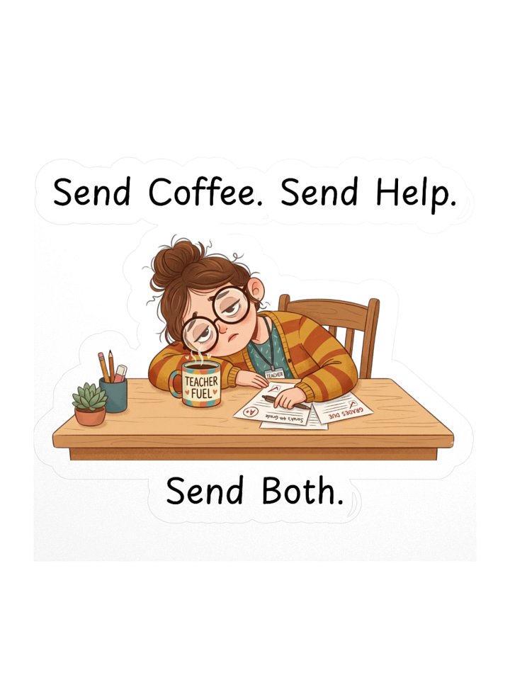 "Send Coffee, Send Help, Send Both" Teacher Sticker | Teacher Tired Collection product image (2)