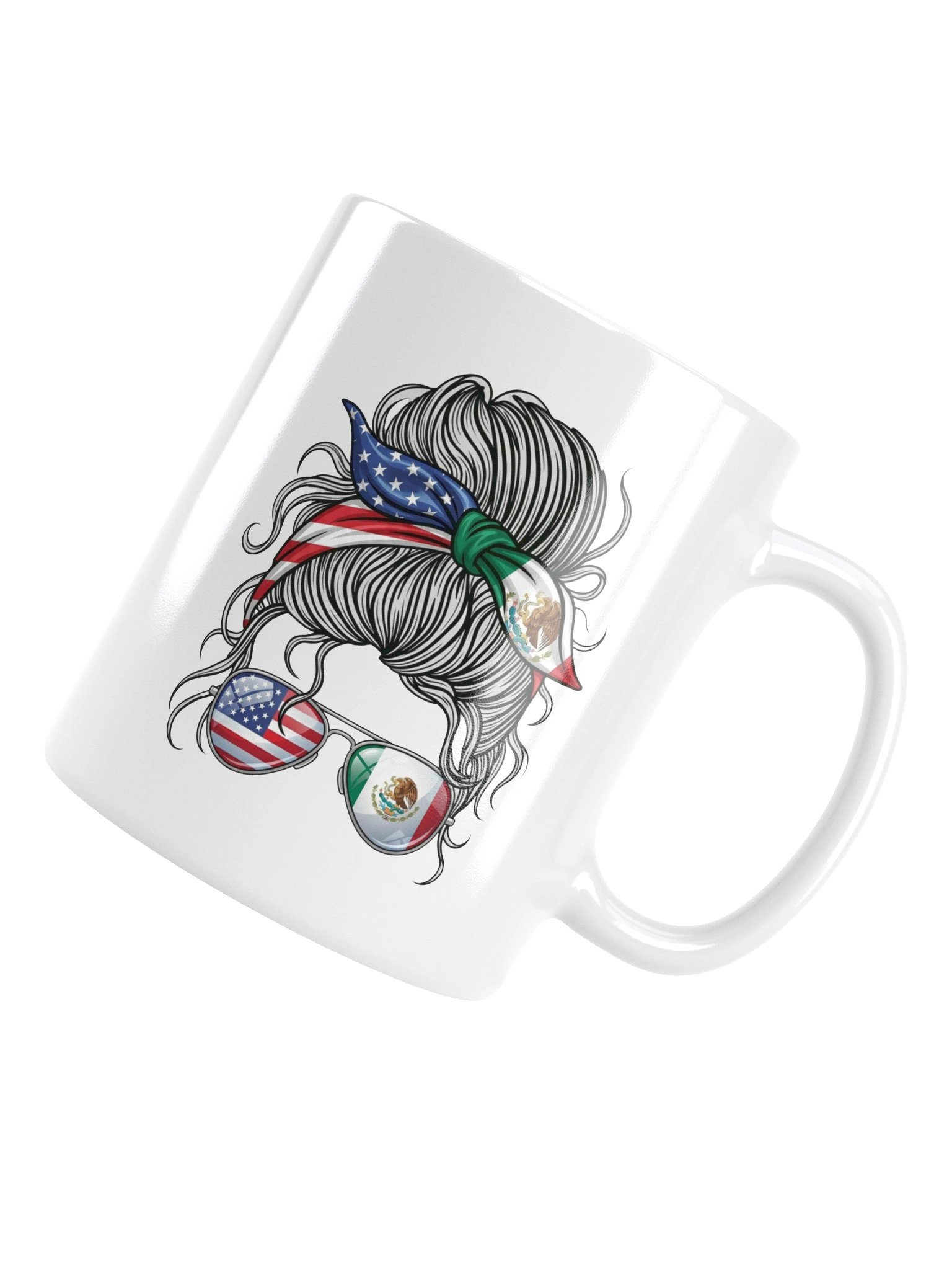 Messy Bun USA Mexico Flag Bandana Aviator Sunglasses SVG product image (6)