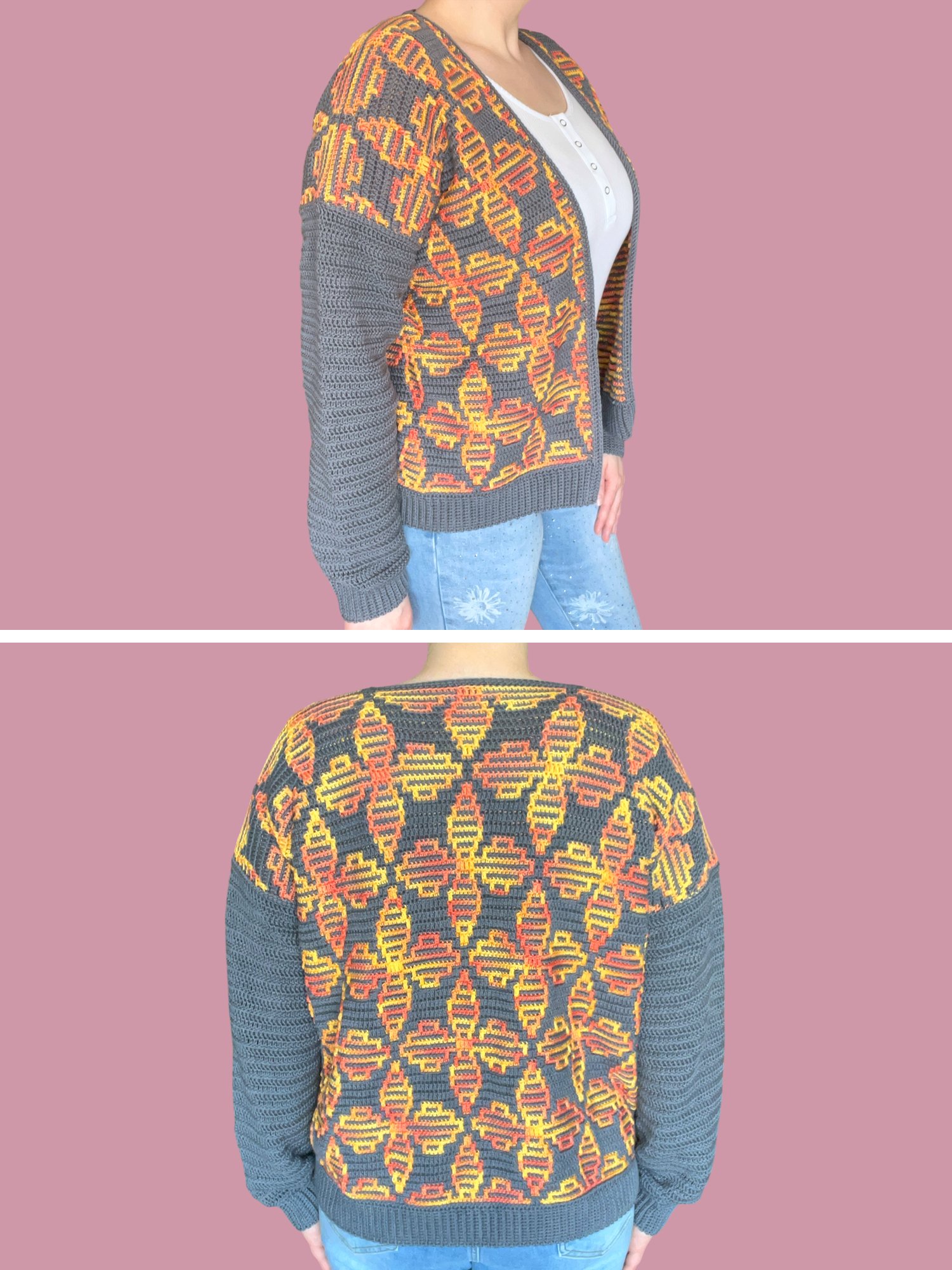 Crochet Pattern: Floral Mosaic Cardigan, One Size Only for L, XL, XXL product image (2)