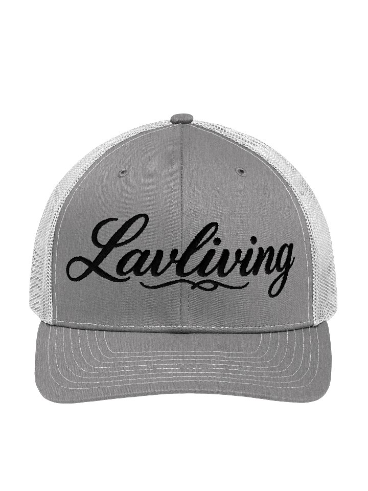 Lavliving — Black Script Gray Trucker Hat — actual product view