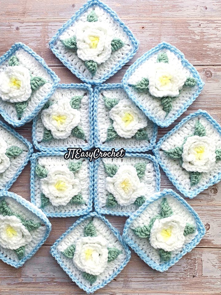 Crochet Pattern & Video Gardenia Flower Granny Square, Boho Cottagecore Style product image (2)