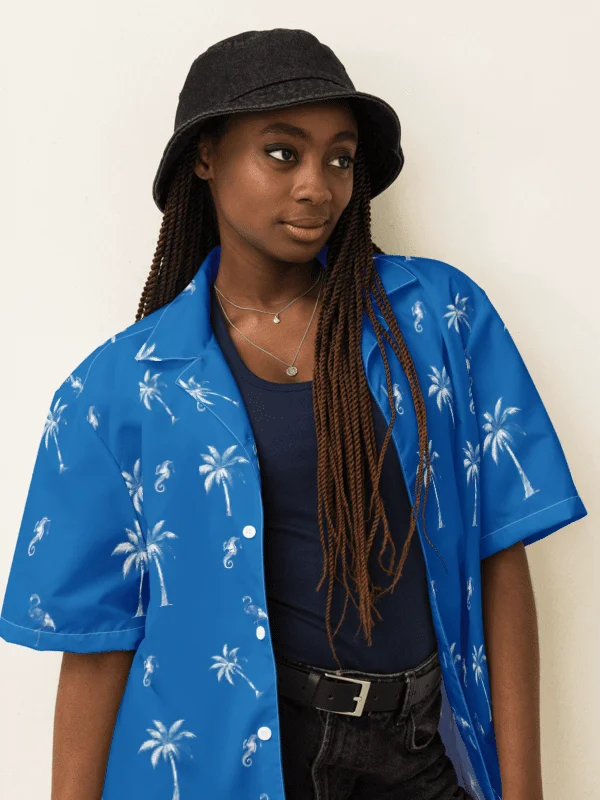 GTA VI Jason Duval Tropical Palm Tree Blue Hawaiian Shirt product image (8)