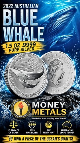 2022 Australian Blue Whale Silver Coin | 1.5 Oz .9999 Silver

The 2022 Australian Blue Whale Silver Coin packs 1.5 troy oz of...