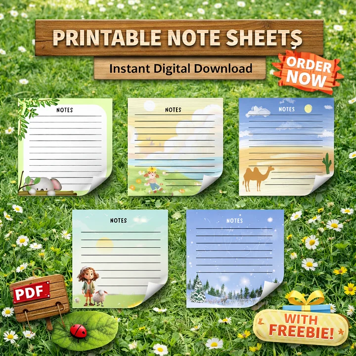 Set of 20 Printable Note Sheets | 20 Distinctive Styles | Instant Digital Download + Freebies product image (1)