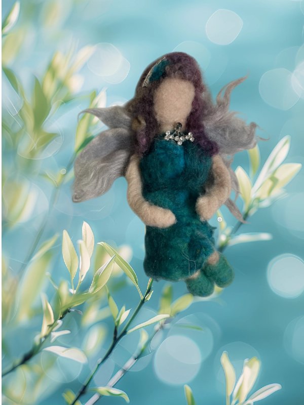 Floating "Serene Waters" Needle Felted Fairy – Handcrafted 6” Hanging Angel Teal product image (1)