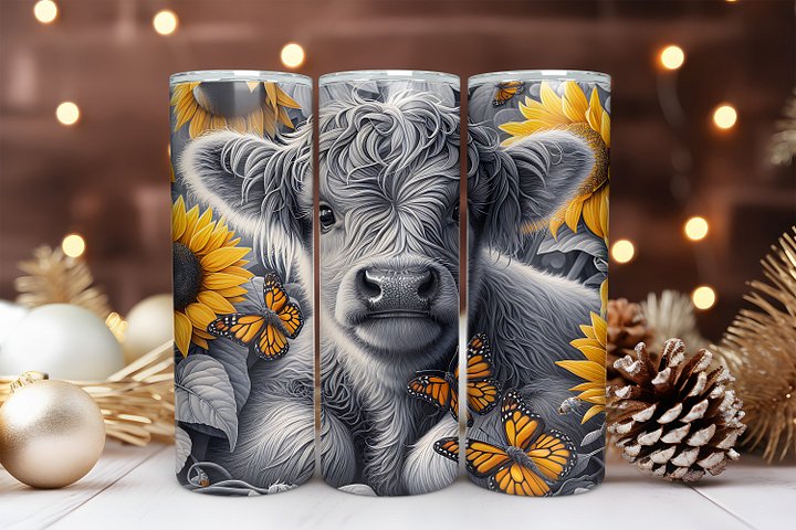 Highlander Cow 20 oz Skinny Tumbler Sublimation Design Digital Download PNG Instant DIGITAL ONLY, Baby Highland Cow Tumbler Wrap, product image (1)
