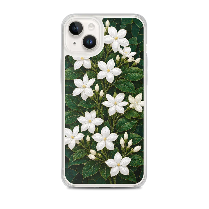 Pure White Jasmine And Dark Green Foliage Mosaic Premium Soft Silicone iPhone Case - MagSafe Compatible product image (1)
