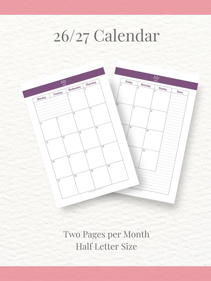 Understated Rainbow - 26/27 Calendar - 2 Pages per Month - Half Letter Size product image (1)