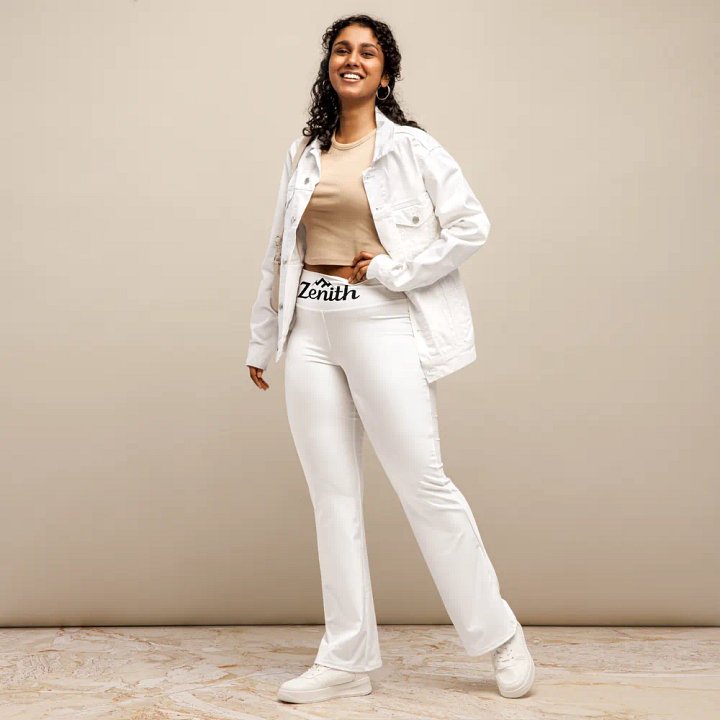 Zenith Women's High-Waisted Flare Leggings with UPF 50+ and Recycled Fabric - White product image (1)