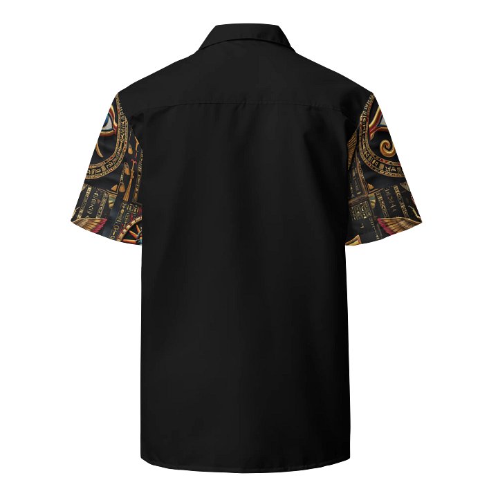 Ancient Egyptian Sacred Symbols Seamless Pattern – Gold & Crimson Embroidery on Black Textile product image (2)