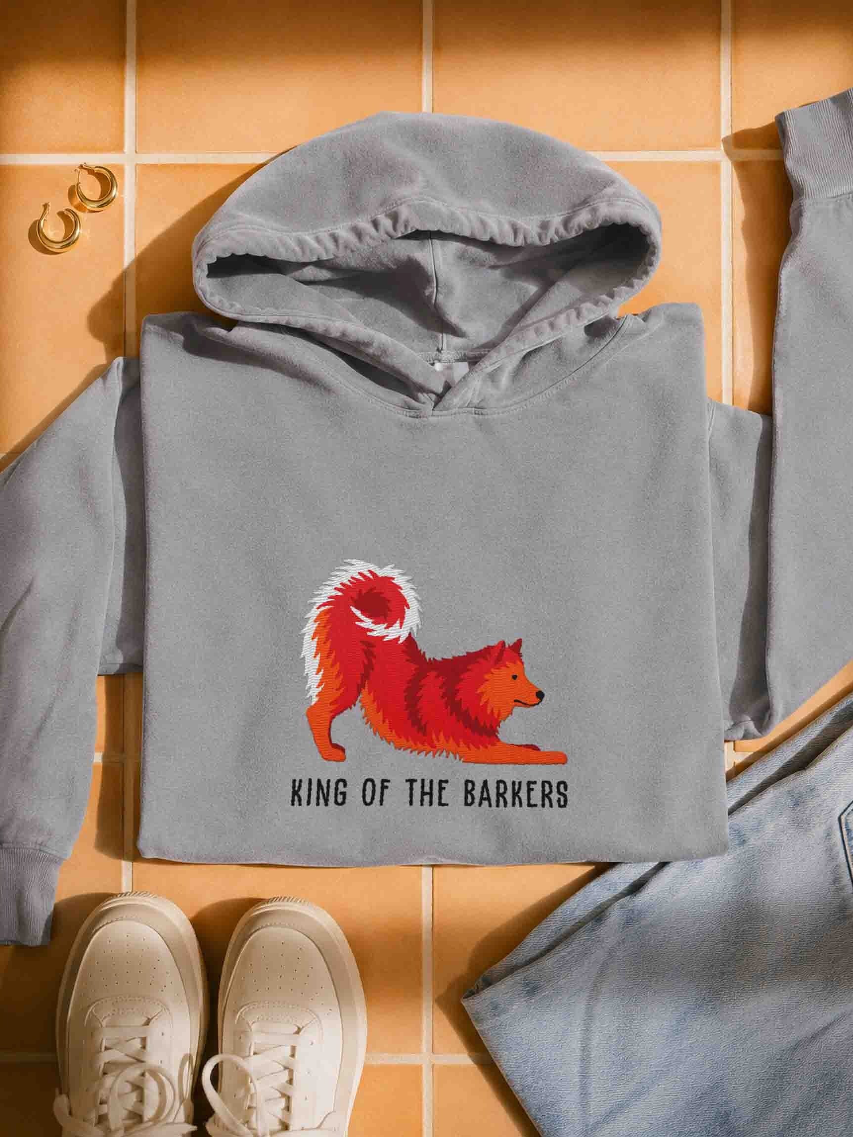 King of the Barkers Premium Hoodie (Embroidered) of a Finnish Spitz(Red) product image (1)