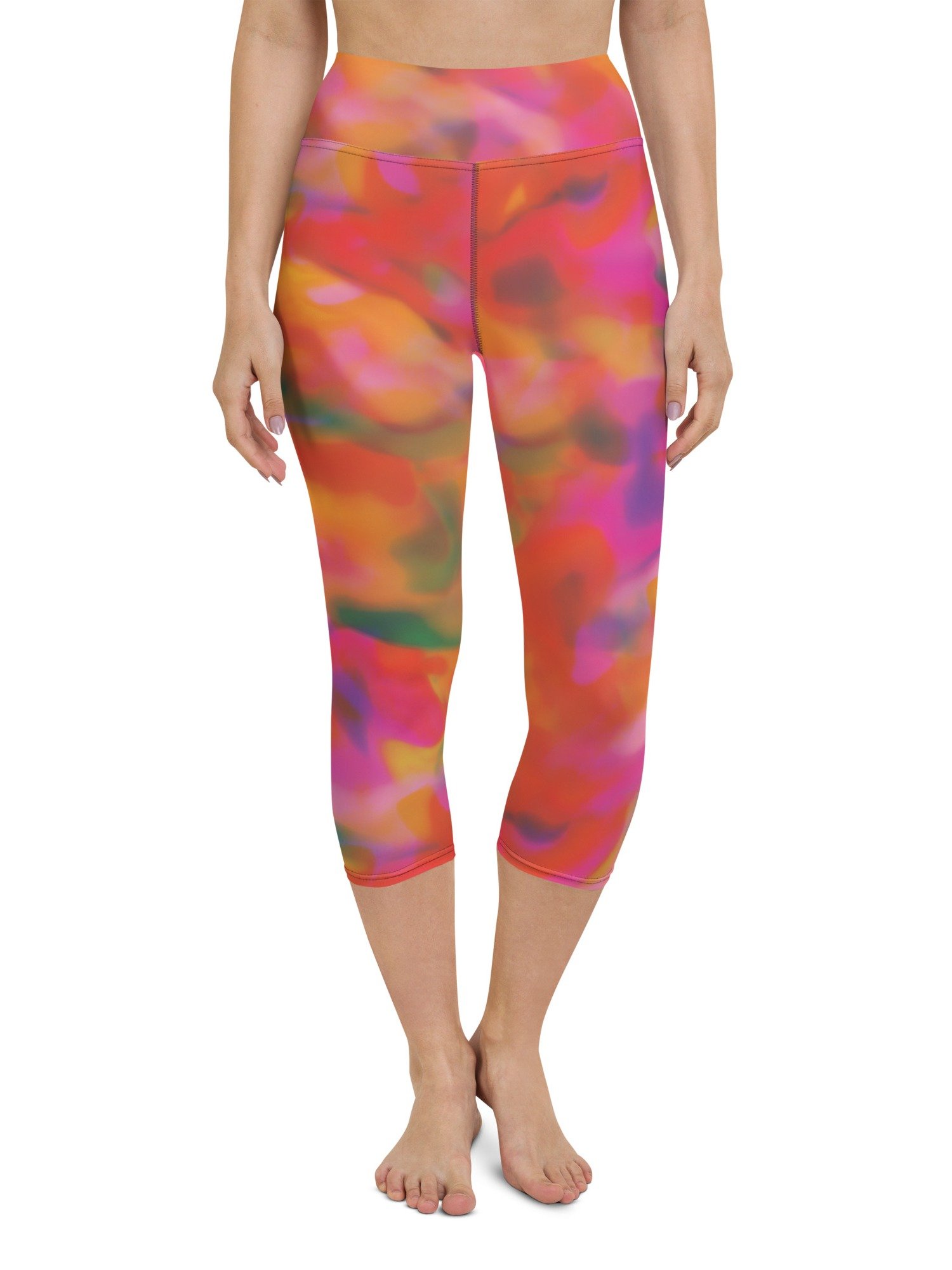 Printed Capri Leggings "Trendy Vibrant Pink Orange Tie-Dye" product image (2)