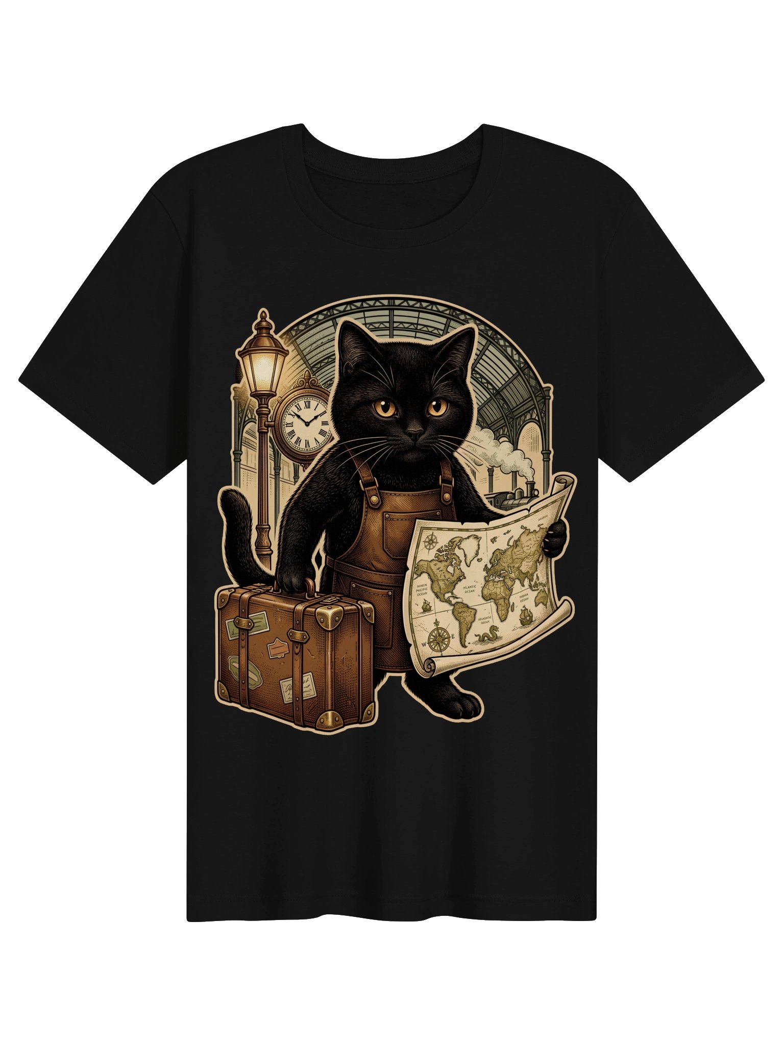 Traveler Cat Vintage Graphic Tee - Vintage Explorer Black Cat Shirt product image (2)