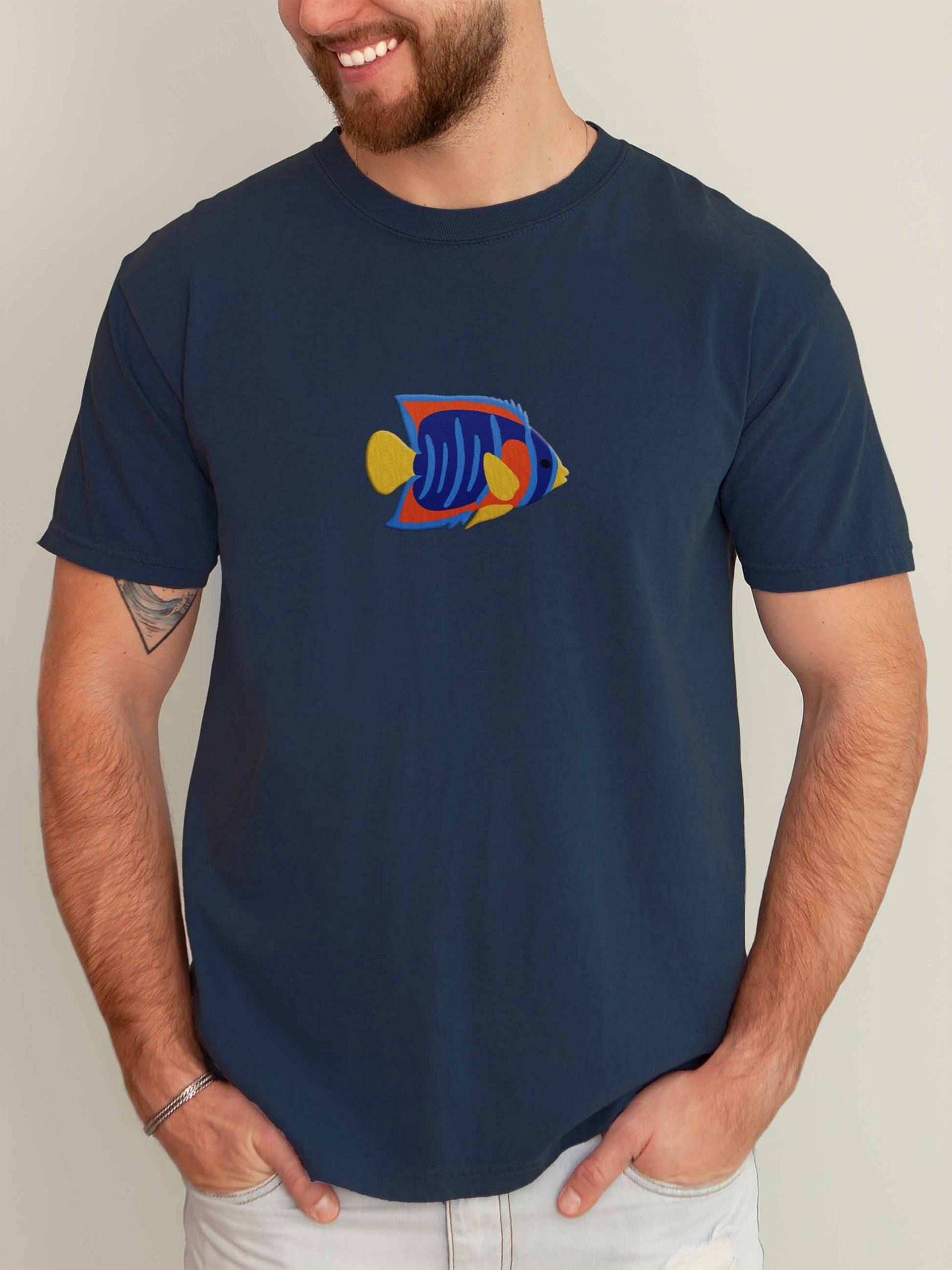 Juvenile Queen Angelfish Embroidered Shirt | Reef Aquarium Fish Embroidery Tee | Saltwater Marine Fish Apparel product image (2)