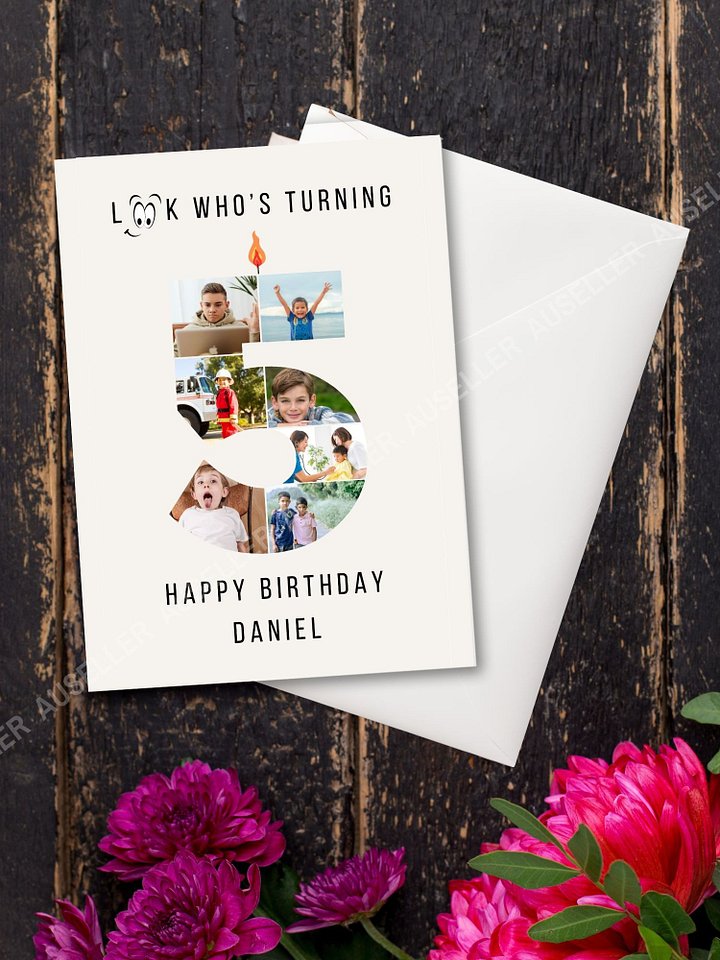 5th Birthday Number Photo Card Canva Template product image (2)