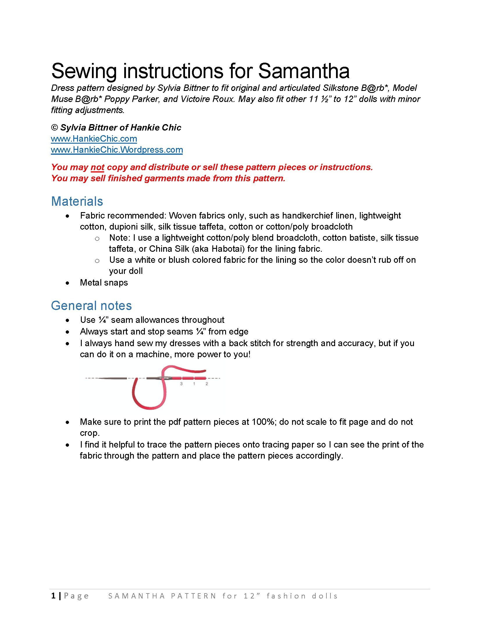 Samantha sewing pattern for 12" fashion dolls product image (2)