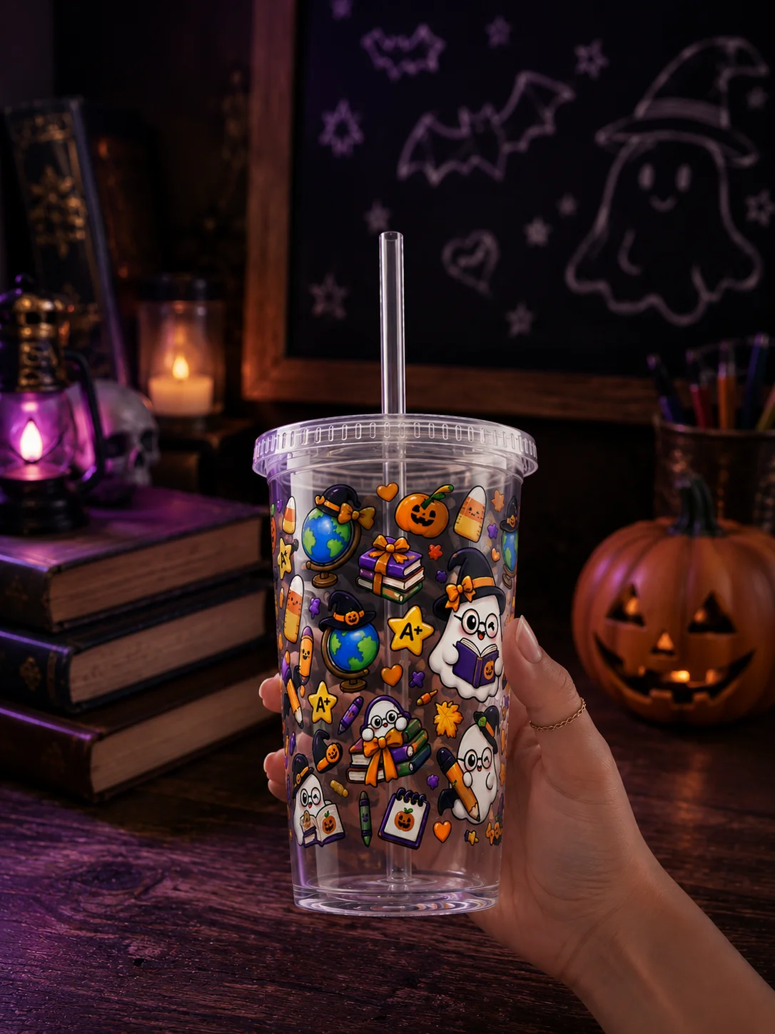 Halloween X Teacher Mashup Clear Wall Tumbler 16 Oz (473 ml) product image (1)