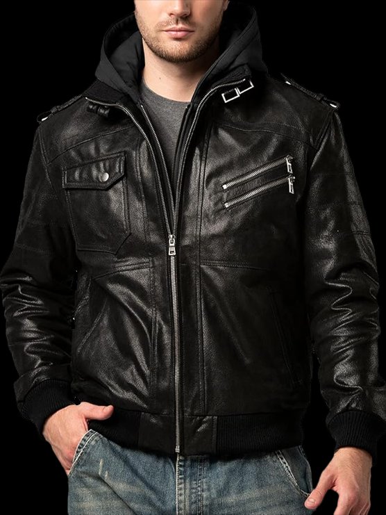 Mens Moto Jacket with Removable Hood product image (4)