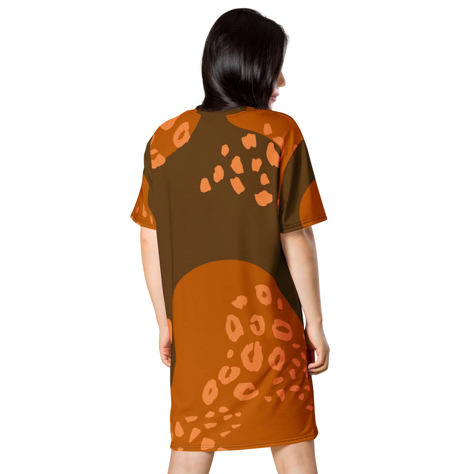 Brown to Orange Gradient T-Shirt Dress with Abstract Leopard Print product image (2)