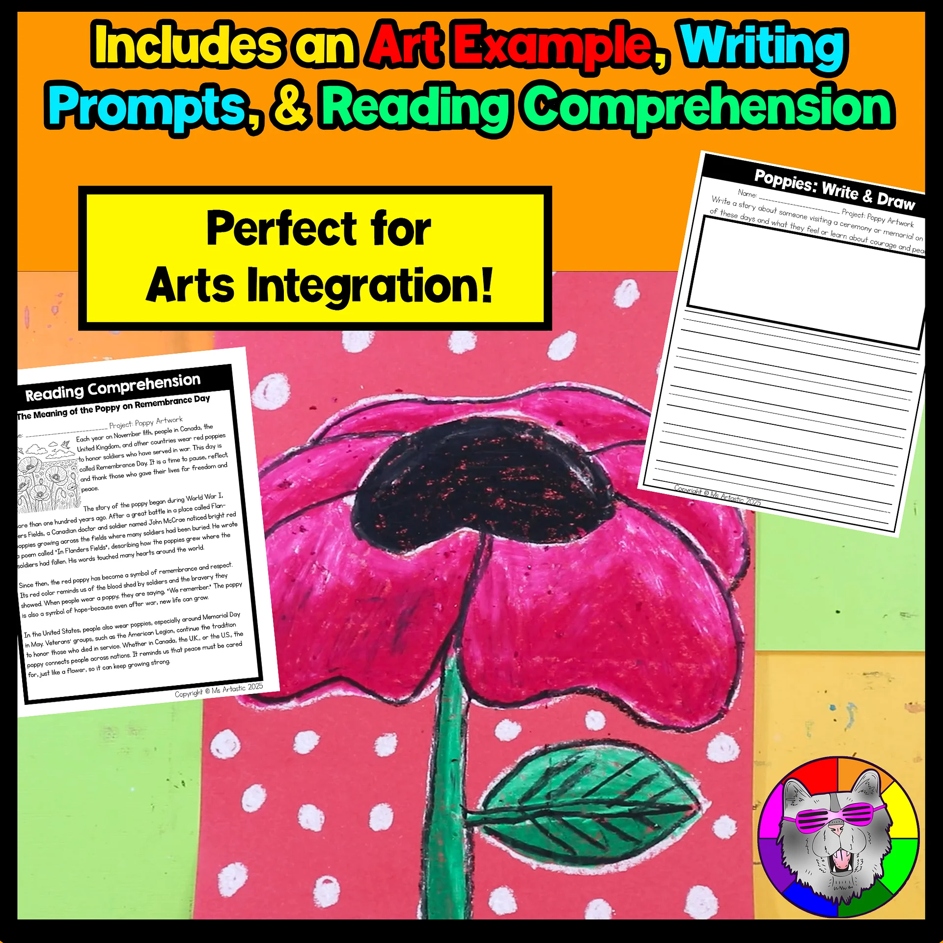 Poppy Art Lesson Remembrance Day Art Memorial Day Art Project Writing Reading product image (4)