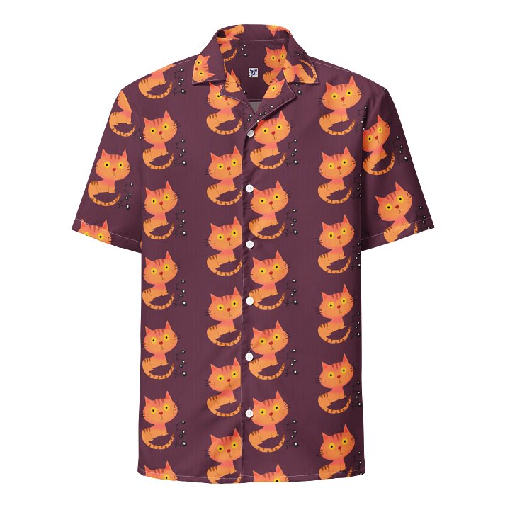 Feasting Ginger Kitty Button-Down Hawaiian Shirt - Wine product image (1)