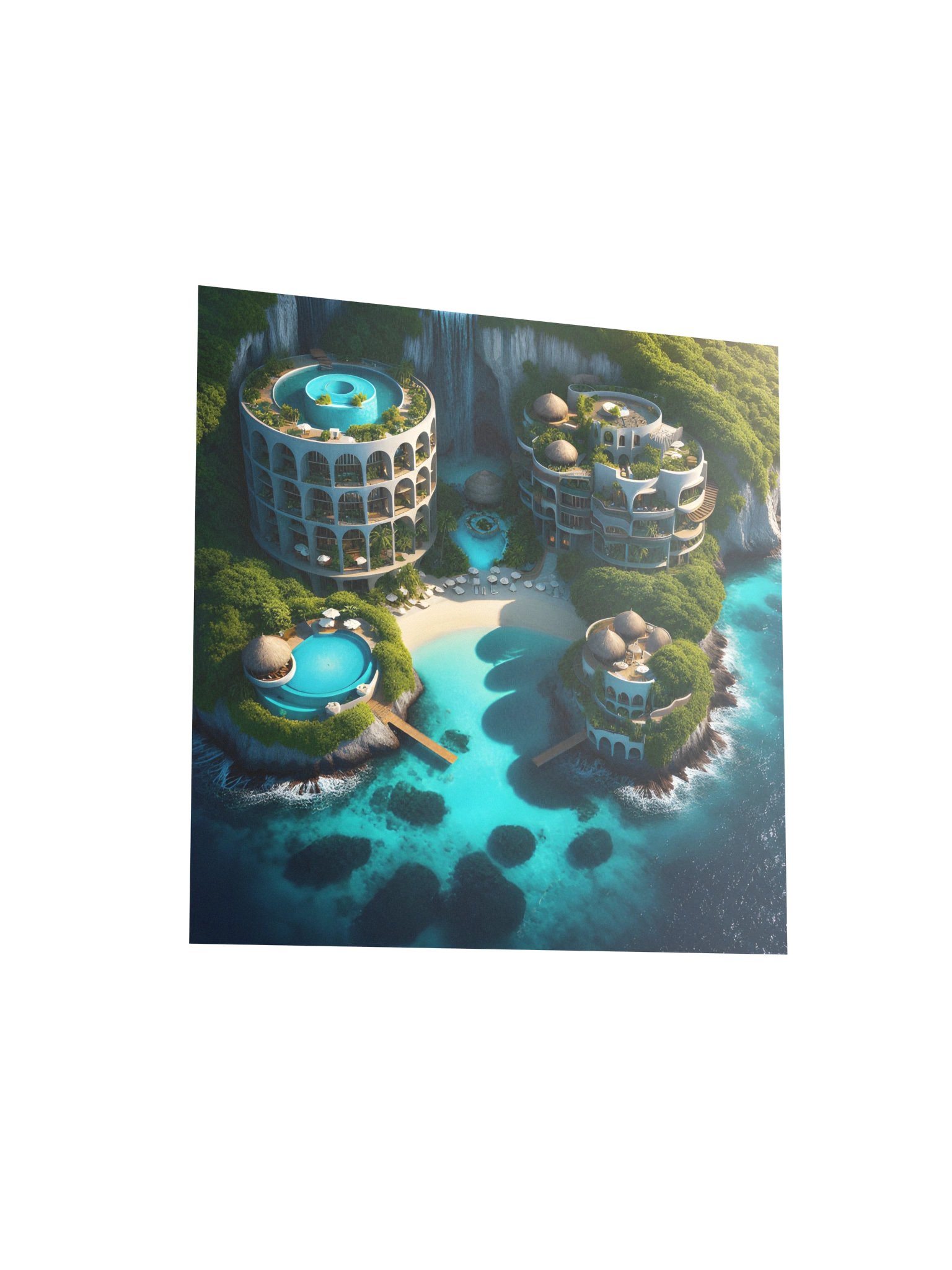 Island Resort Tropical Architecture | Fantasy Resort Poster | Turquoise Lagoon Wall Art product image (4)