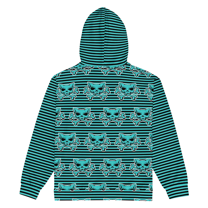 Blaque and Turquoise Kat Skull Remix Stripped Hoodie product image (2)