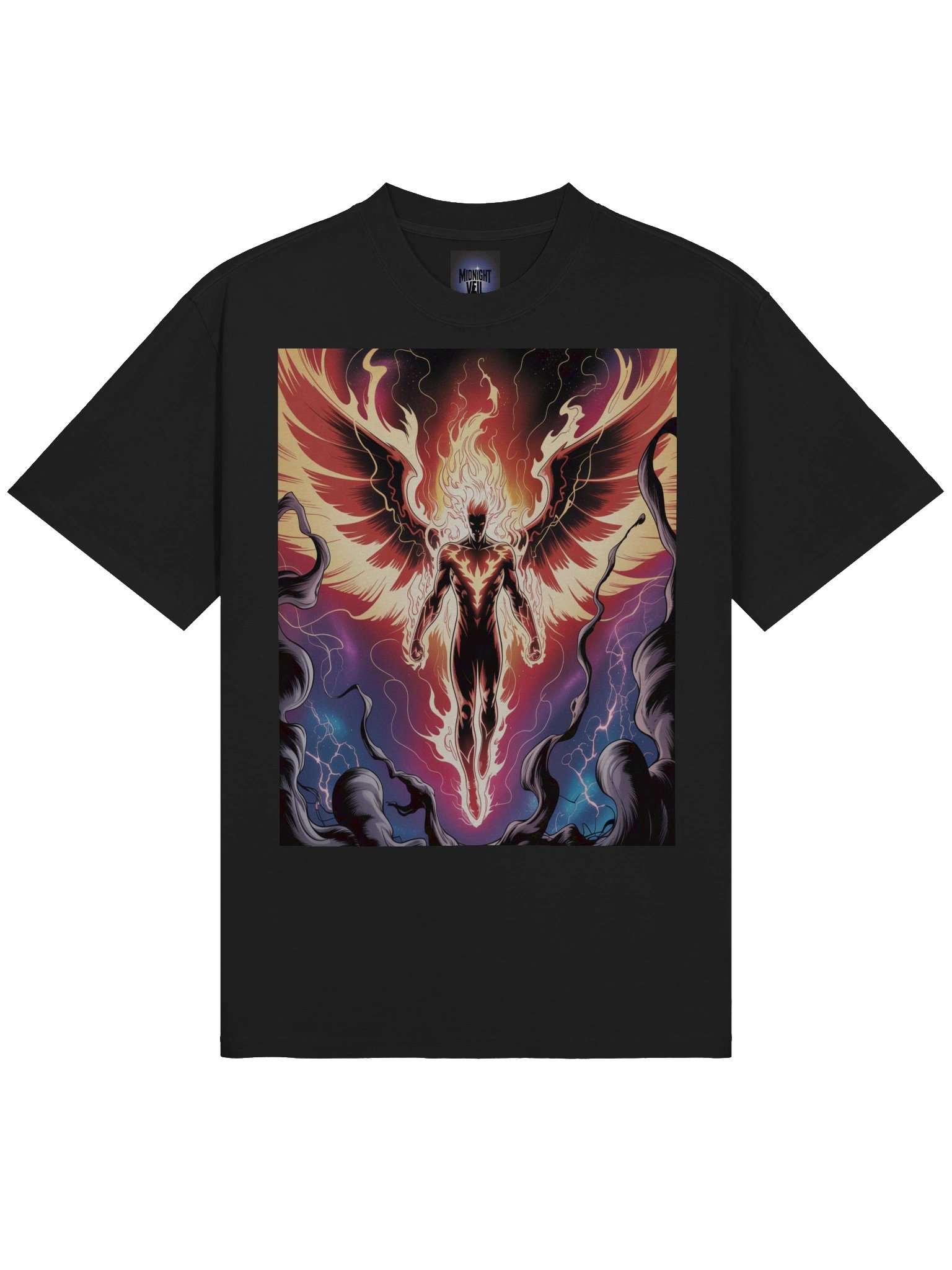Dark Phoenix Celestial Inferno Oversized Faded T-Shirt – Flame Wing Fury product image (5)